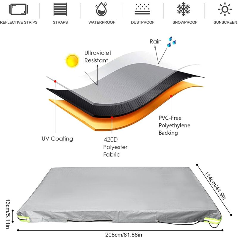 Flat Trailer Cover - 208 X 114 X 13 Cm - Dustproof - For 750 Kg Trailer - Grey - Image 2