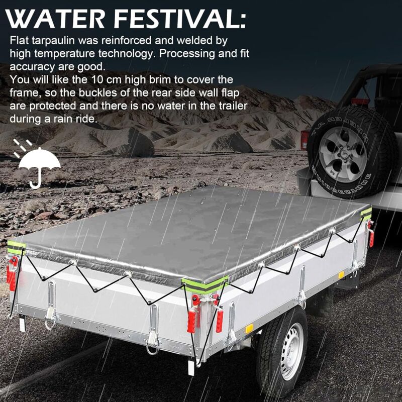 Flat Trailer Cover - 208 X 114 X 13 Cm - Dustproof - For 750 Kg Trailer - Grey - Image 3