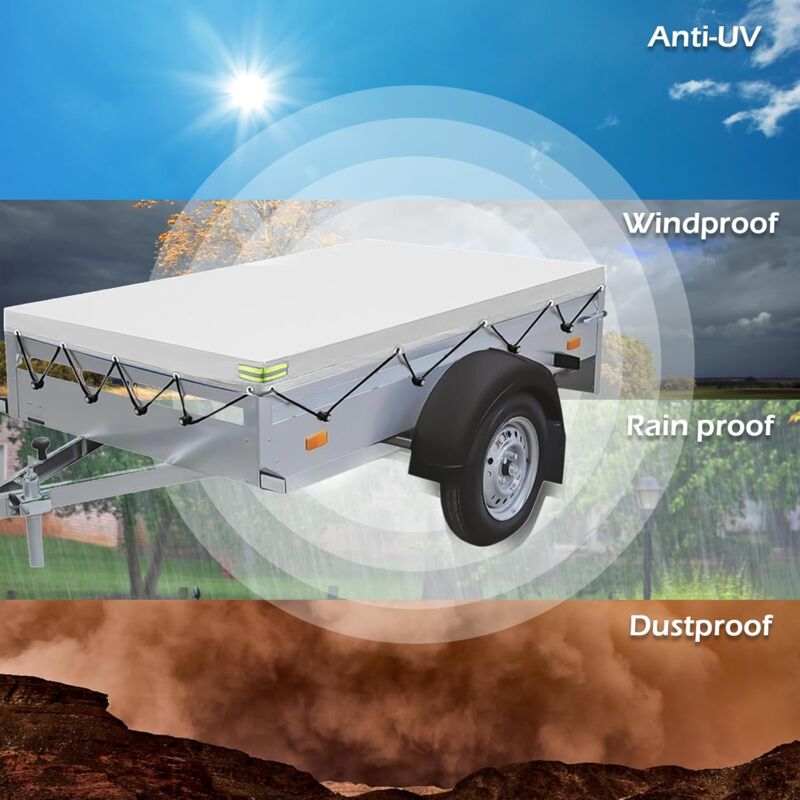 Flat Trailer Cover - 208 X 114 X 13 Cm - Dustproof - For 750 Kg Trailer - Grey - Image 4