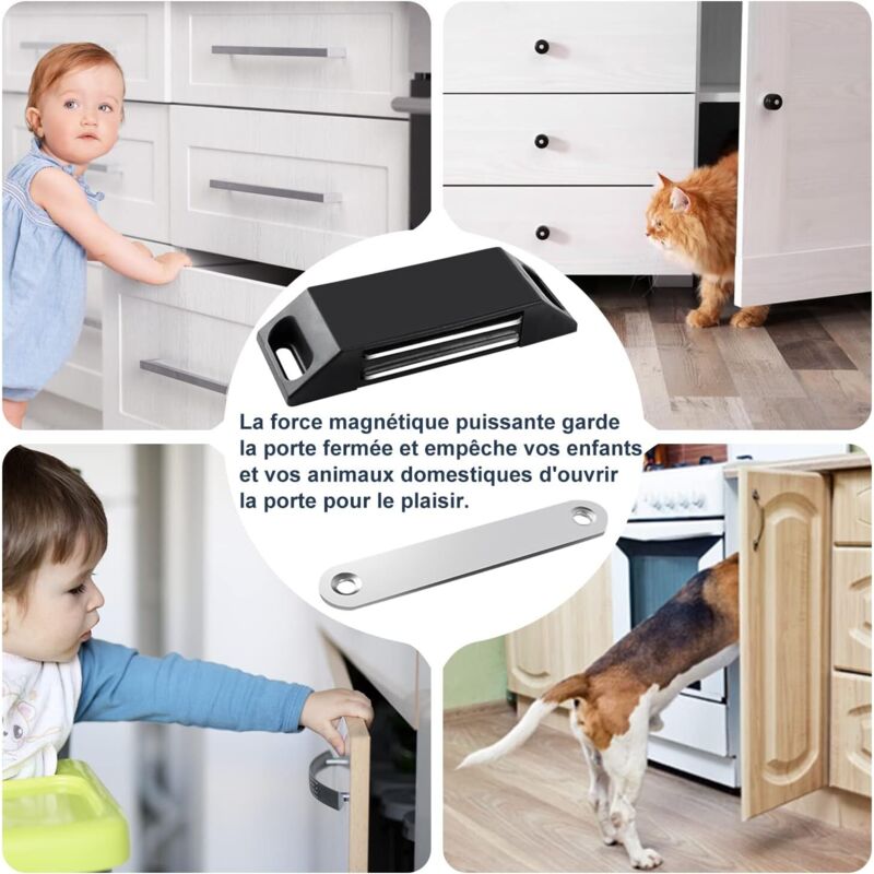 Magnetic Door Catches 4 Pack No Drilling Kitchen Cupboard Magnet Strong Magnet Closure For Cupboard Door, Drawer, - Image 3