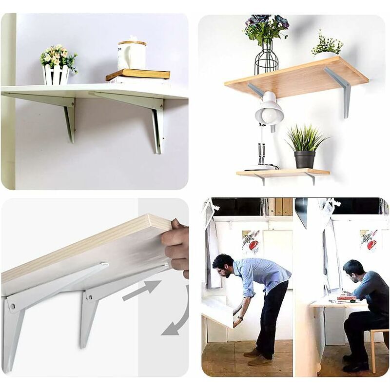 2 pcs Folding Wall Bracket, Shelf Brackets Metal Folding Shelf Brackets Garage Support Folding Bracket Diy Shelving, - Image 2