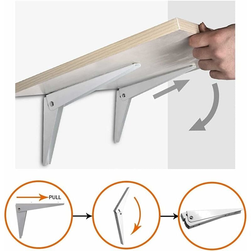 2 pcs Folding Wall Bracket, Shelf Brackets Metal Folding Shelf Brackets Garage Support Folding Bracket Diy Shelving, - Image 3