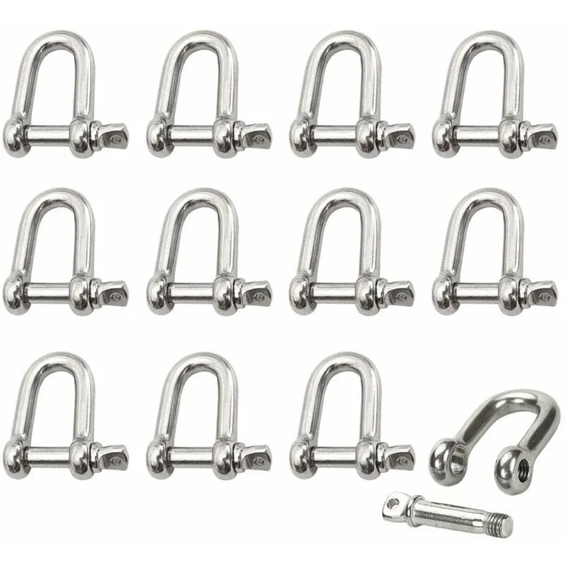 Stainless Steel Shackle 12 pcs M4 Stainless Steel Shackle Lifting Shackle Chain D Ring Shackle Pin Screw Buckle