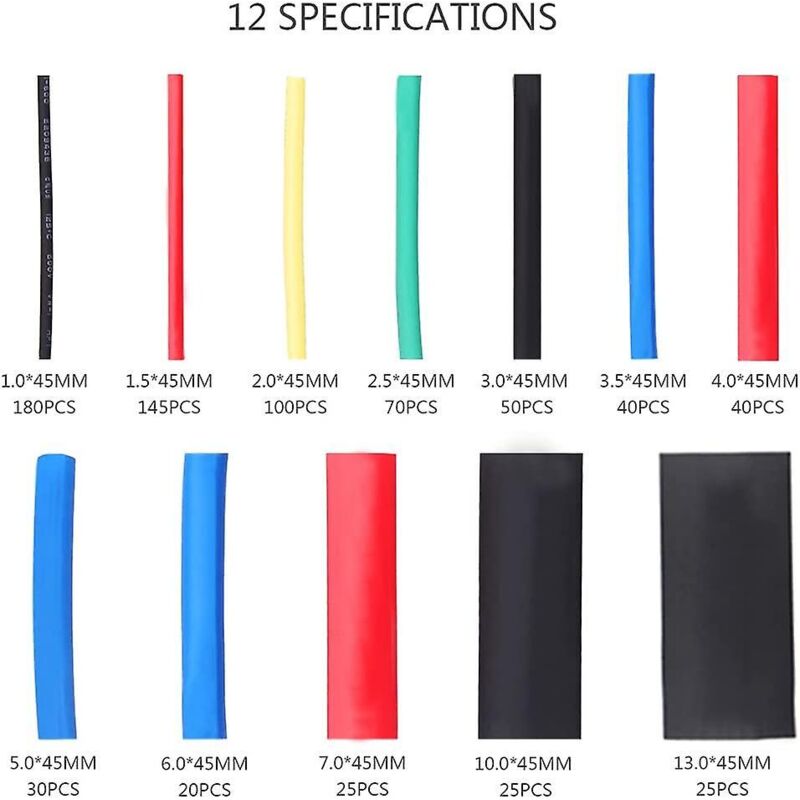 Heat Shrink Tubing, Electrical Insulation Heat Shrinkable Wrap Cable Tube, 2:1 Shrink Ratio, 5 Colors, 12 Sizes 750 - Image 2