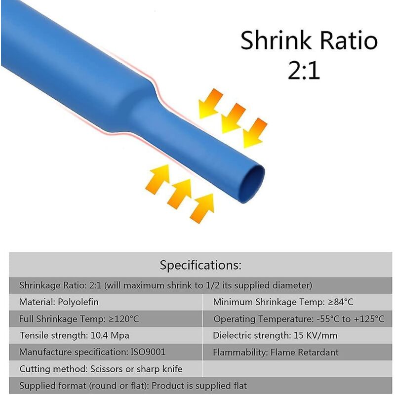 Heat Shrink Tubing, Electrical Insulation Heat Shrinkable Wrap Cable Tube, 2:1 Shrink Ratio, 5 Colors, 12 Sizes 750 - Image 4