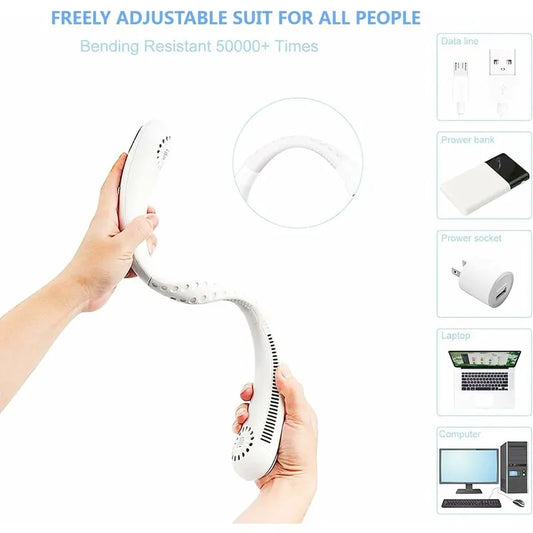 Portable Neck Fan, Usb Neck Fan With 1200Mah Battery, Bladeless Hands-Free Fan, 3 Speeds, 360° Adjustable Quiet Fan For - Image 2