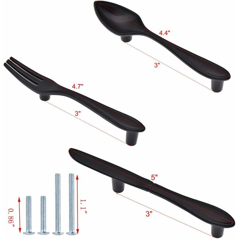 3 Pack Knife Spoon Fork Shape Cabinet Pulls Door Handles Hole Center 3" Matte Black - Image 2