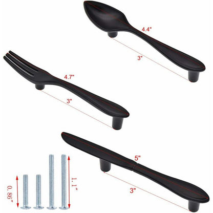 3 Pack Knife Spoon Fork Shape Cabinet Pulls Door Handles Hole Center 3" Matte Black - Image 2