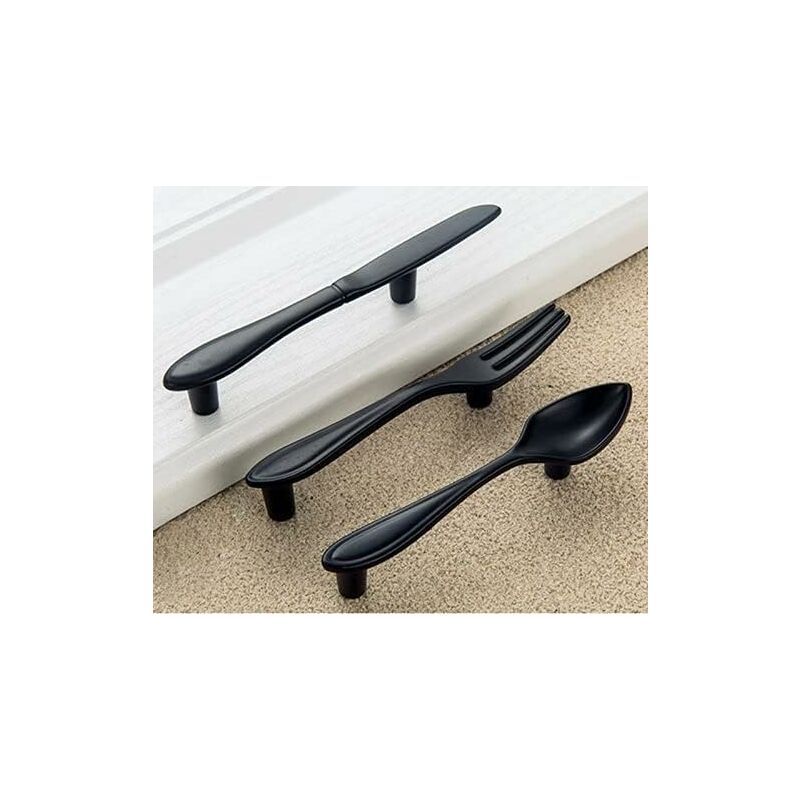 3 Pack Knife Spoon Fork Shape Cabinet Pulls Door Handles Hole Center 3" Matte Black - Image 3