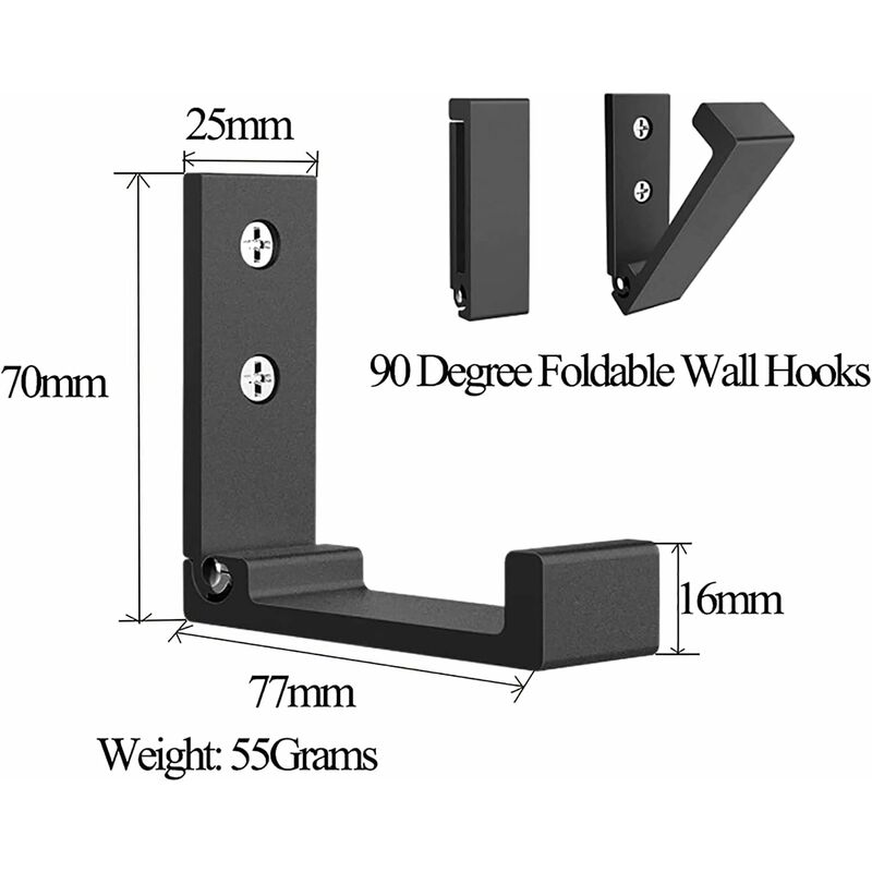 4 Pack Foldable Wall Hooks - Invisible Coat Hooks, Aluminum Wall Hook, Aluminum Alloy Wall Hanging Hook 90° Foldable - Image 2