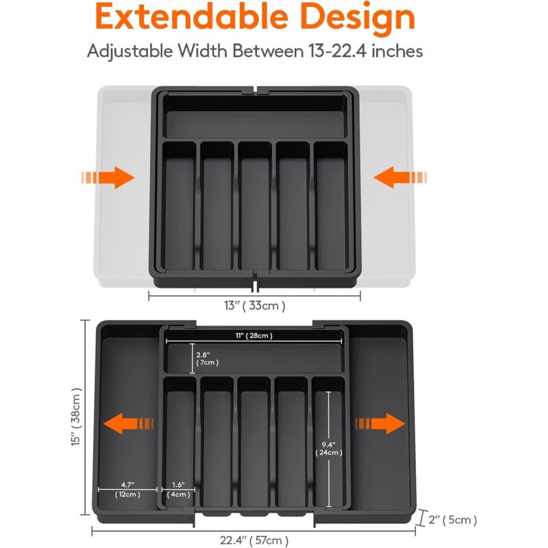 Cutlery Tray, Expandable Utensil Tray For Drawer, Adjustable Drawer Organizer For Kitchen, Compact Plastic Storage For - Image 3