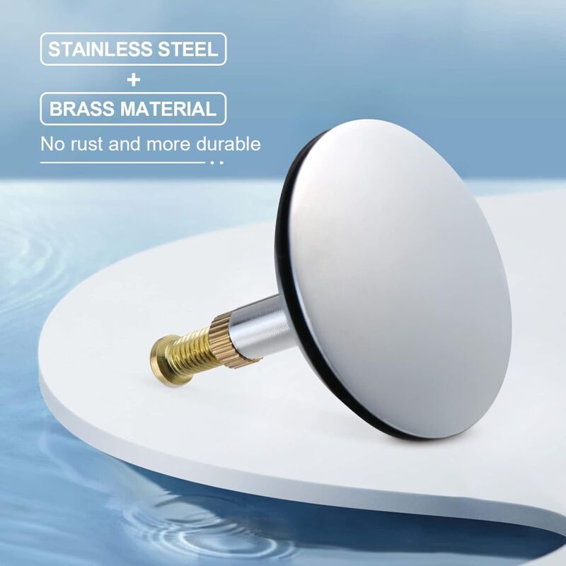 Universal Bathtub Plug Ø 43 Mm, Brass Drain Plug With Chrome-Plated Surface, Rustproof, For Regular Bathtub Drainage, - Image 3