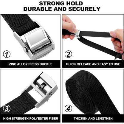 4 pcs Tie Down Strap, 2M X 20Mm Fastening Kit With Strap Clamp Buckle, For Motorcycle, Car, Bike Rack, Pulling Force: - Image 3