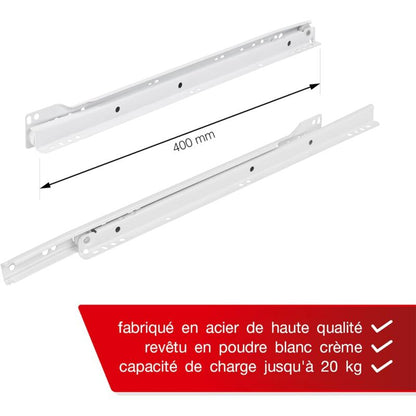 Drawer Slides 400Mm - Pack Of 2 (1 Pair) White Drawer Slide Rails, Partial Extension Slide System - Easy Assembly - Image 2