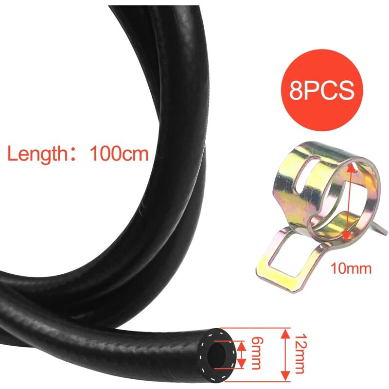 1 Meter Fuel Hose, 6Mm Inner Diameter Diesel Hose, Fuel Pipe With 8 pcs Hose Clamps, Fuel Line For Truck, Car, Tractor - Image 2