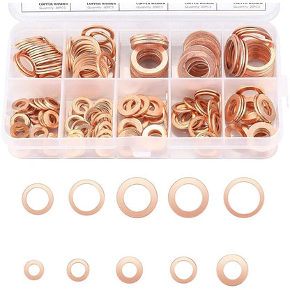 Copper Metal Washers, Gaskets Sealing Ring, Flat Washers, O-Ring With Box For Sealing - 200 pcs/M5 M6 M8 M10 M12 M14 - Image 2