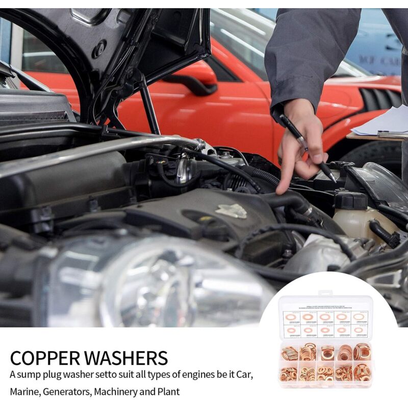 Copper Metal Washers, Gaskets Sealing Ring, Flat Washers, O-Ring With Box For Sealing - 200 pcs/M5 M6 M8 M10 M12 M14 - Image 4