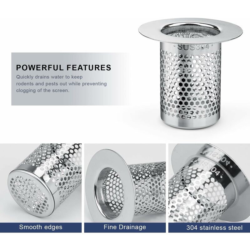 Shower Hair Filter, 3 pcs Stainless Steel Bathroom Sink Strainer, 5.5 X 5Cm Sink Stopper Filter For Balcony, Kitchen - Image 4