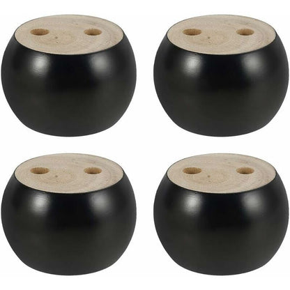 4 pcs Set ROund Wooden Furniture Legs Height 5Cm, For Sofa, Bed, Armchair, Wardrobe, With Screws And Tape (Black)