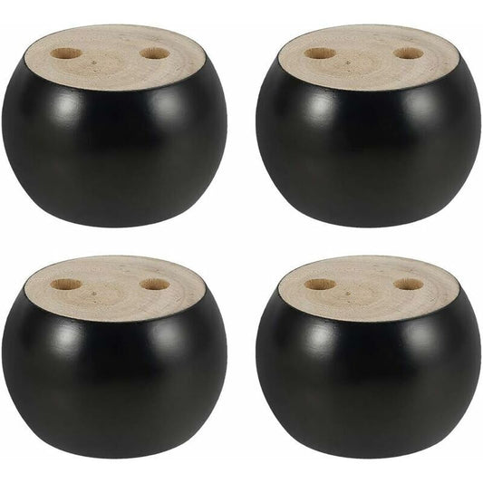 4 pcs Set ROund Wooden Furniture Legs Height 5Cm, For Sofa, Bed, Armchair, Wardrobe, With Screws And Tape (Black)