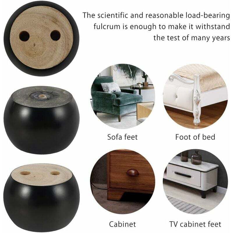 4 pcs Set ROund Wooden Furniture Legs Height 5Cm, For Sofa, Bed, Armchair, Wardrobe, With Screws And Tape (Black) - Image 4