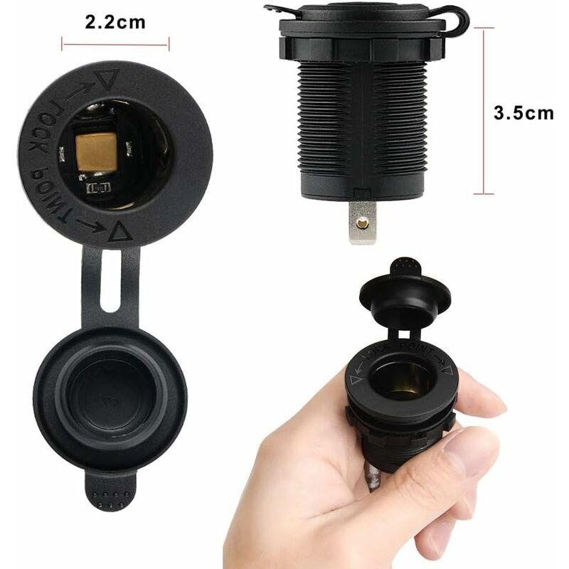 2 Pack Cigarette Lighter Socket, Waterproof Marine Grade For Boat, Motorcycle, Car, With 1M Connection Cable 12V/24V Dc - Image 2
