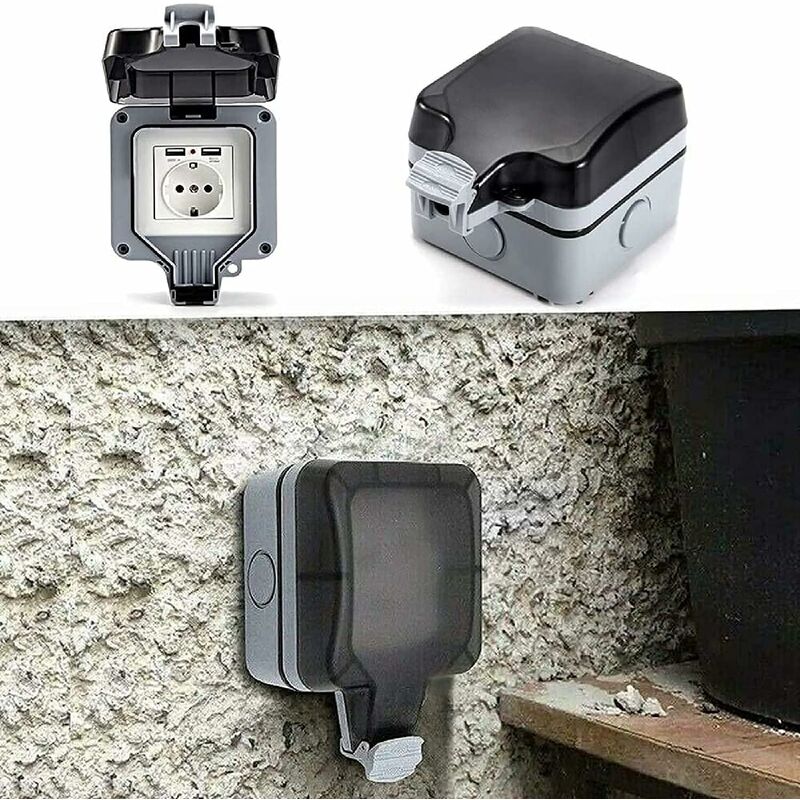 Ip66 Waterproof Socket With Usb Connections Outdoor Electrical Outlet With Cover Wall Socket Box For Garden Garage - Image 3