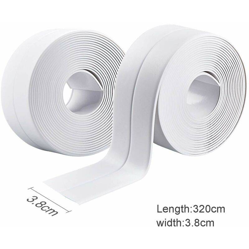 2 ROlls Waterproof Self-Adhesive Sealing Strip, Pvc Adhesive Tape For Wall, Shower, Toilet, Kitchen, Bathroom (White) - Image 2