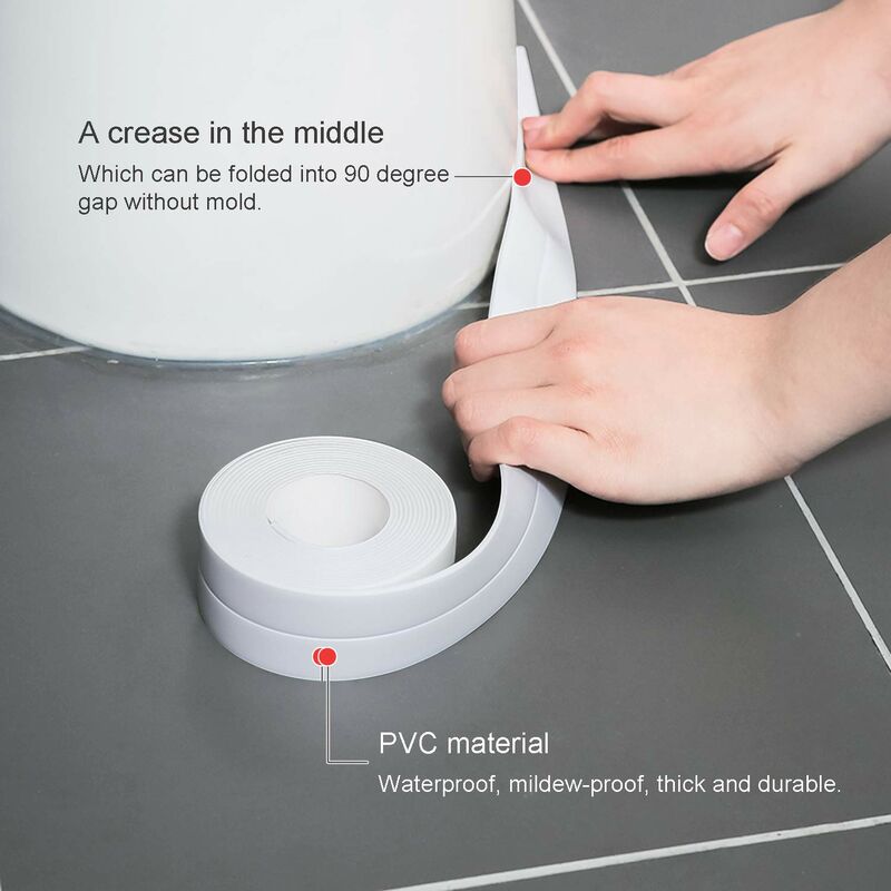 2 ROlls Waterproof Self-Adhesive Sealing Strip, Pvc Adhesive Tape For Wall, Shower, Toilet, Kitchen, Bathroom (White) - Image 3
