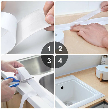 2 ROlls Waterproof Self-Adhesive Sealing Strip, Pvc Adhesive Tape For Wall, Shower, Toilet, Kitchen, Bathroom (White) - Image 4