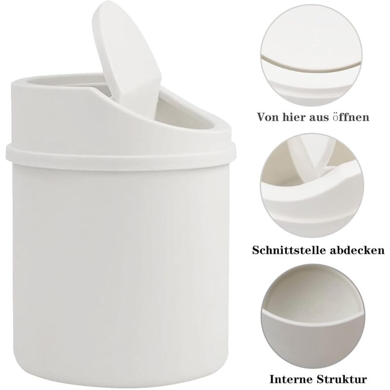Mini Trash Can With Lid, Tabletop Trash Can, Small Plastic Trash Can, White - Image 2