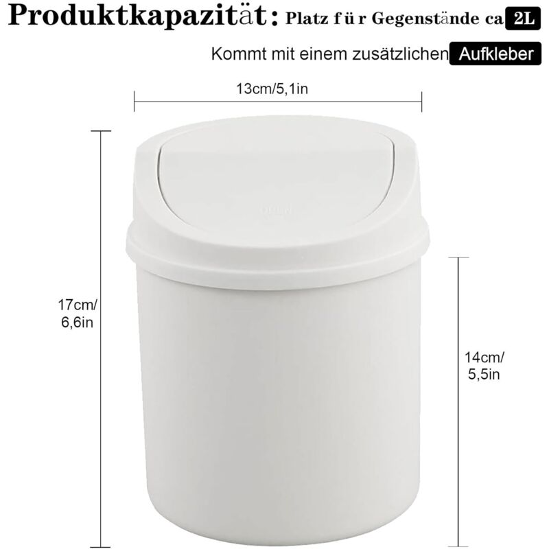 Mini Trash Can With Lid, Tabletop Trash Can, Small Plastic Trash Can, White - Image 3