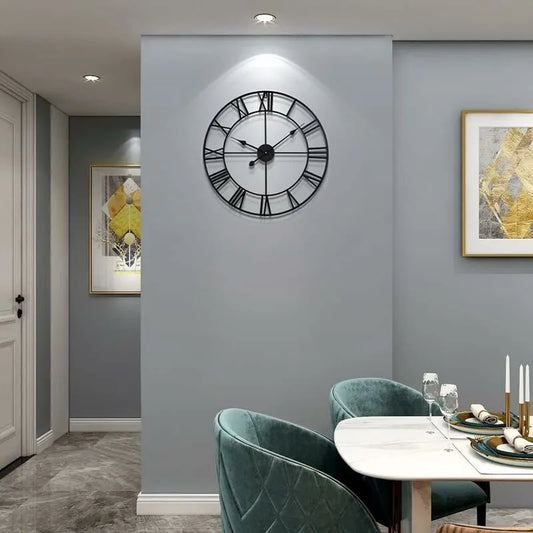 Large ROund Metal Wall Clock Vintage Style Silent Non Ticking Battery Operated 40Cm Black ROman Numeral Clocks For - Image 4
