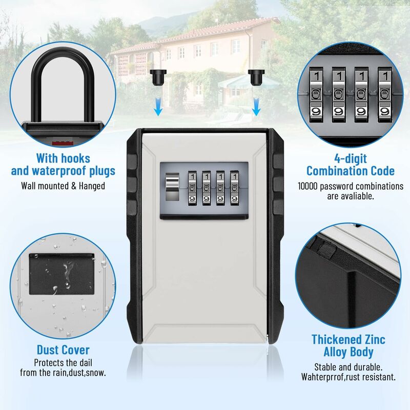 Waterproof Outdoor Security Key Box Key Box With Hook Large Key Box For Keys, Cards Home Schools Offices Garages,Grey - Image 2