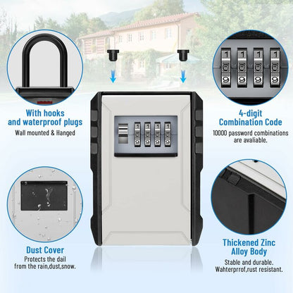 Waterproof Outdoor Security Key Box Key Box With Hook Large Key Box For Keys, Cards Home Schools Offices Garages,Grey - Image 2