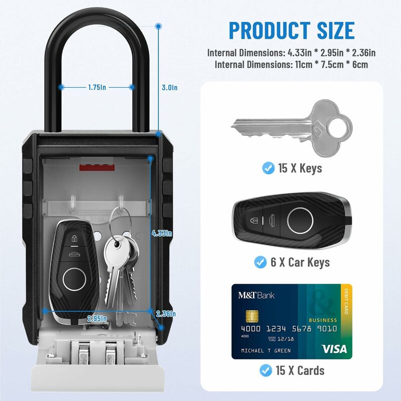 Waterproof Outdoor Security Key Box Key Box With Hook Large Key Box For Keys, Cards Home Schools Offices Garages,Grey - Image 3