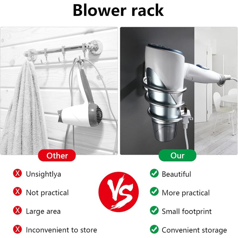Hair Dryer Holder Aluminum Wall Mount Hair Dryer Holder Cable Rack For Kitchen Bathroom Accessories (Silver) - Image 3