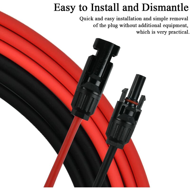 Solar Photovoltaic Extension Line Solar Panel Extension Cable With Mc4 Connector Red + Black Pair, 14Awg 3 Meters / 10 - Image 2