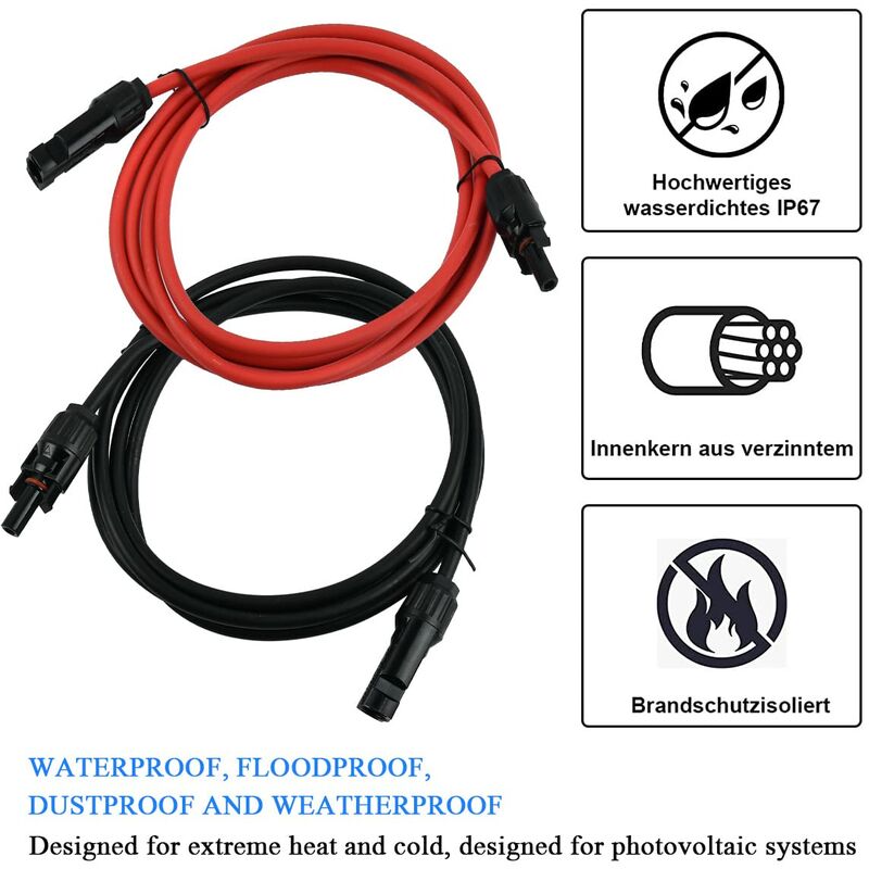 Solar Photovoltaic Extension Line Solar Panel Extension Cable With Mc4 Connector Red + Black Pair, 14Awg 3 Meters / 10 - Image 3