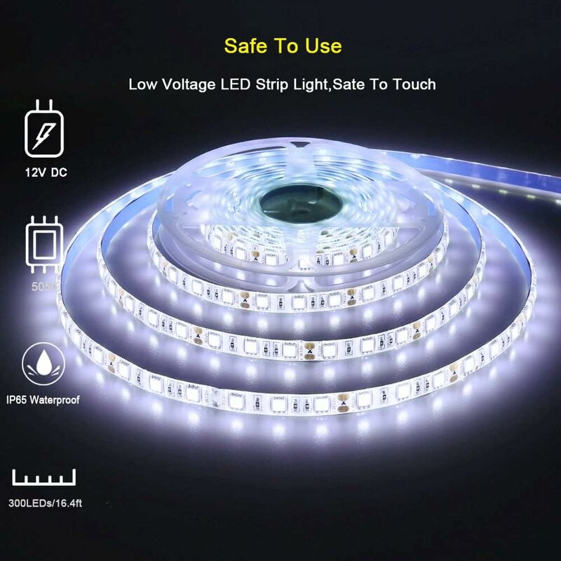 12V LED Strip Light Cool White 6500K, 5 Meters Flexible 300 LEDs 5050 Smd Ip65 Waterproof LED Strip [Energy Class A] - Image 2