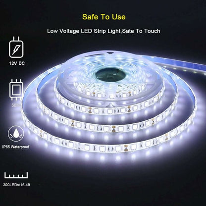 12V LED Strip Light Cool White 6500K, 5 Meters Flexible 300 LEDs 5050 Smd Ip65 Waterproof LED Strip [Energy Class A] - Image 2