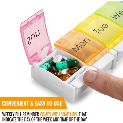 Weekly Pill Organizer - Travel Medicine Box With Push Button Large Compartments, Organizer For Tablets Vitamins & - Image 2