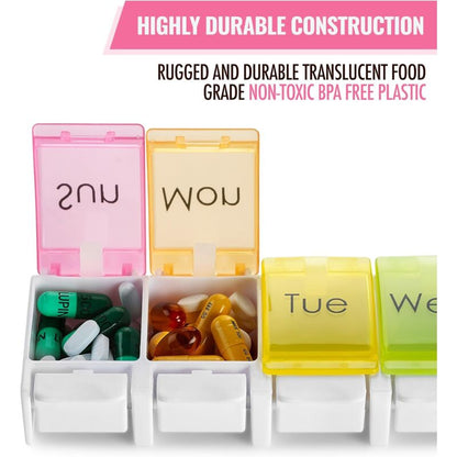 Weekly Pill Organizer - Travel Medicine Box With Push Button Large Compartments, Organizer For Tablets Vitamins & - Image 3