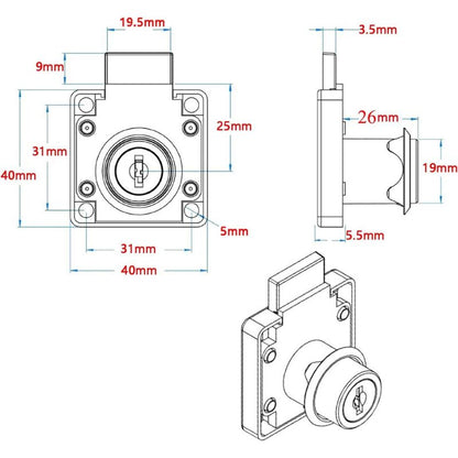 4 pcs Desk Drawer Lock, Cylinder Furniture Lock Use For Closing Cupboards, Drawer, Cabinet Ect, Thick And Durable - Image 3