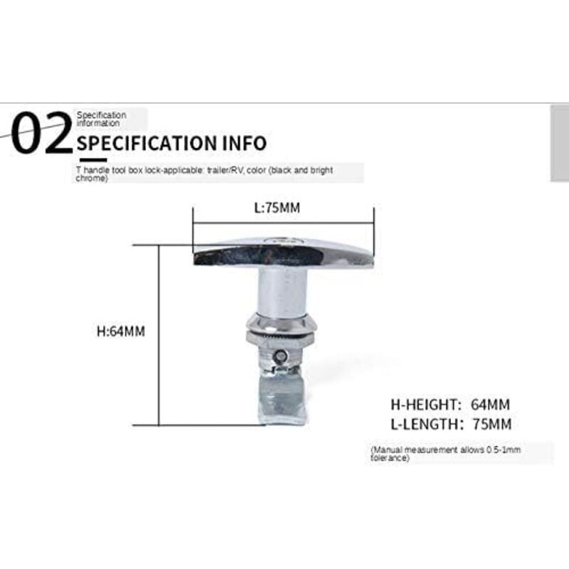 T-Handle Lock With Key, Aluminum Alloy Trailer Door Latch T-Handle Lock Universal T-Handle Lock For Trailers - Image 2