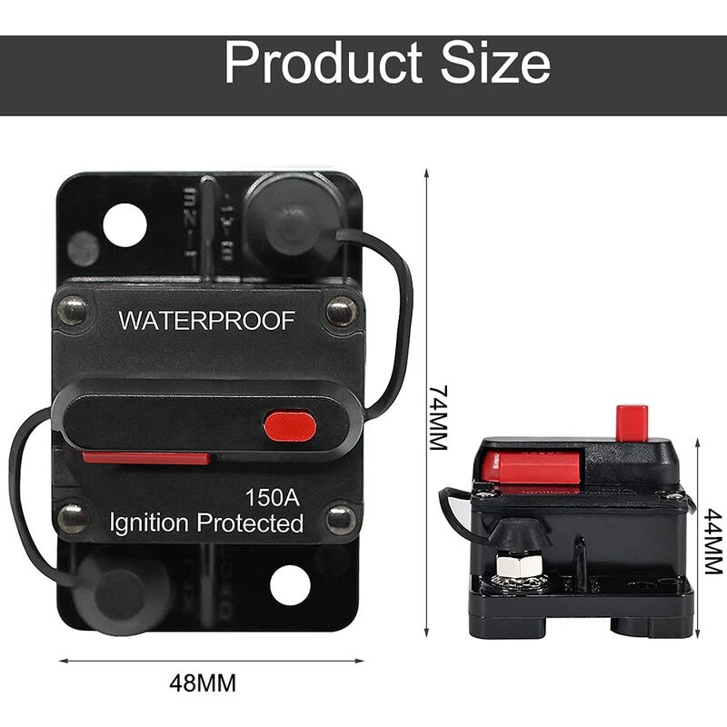 Car Circuit Breaker 30A - 150A, Dc 12V - 48V Waterproof Circuit Breaker With Manual Reset For Auto Car Marine Boat Bike - Image 2