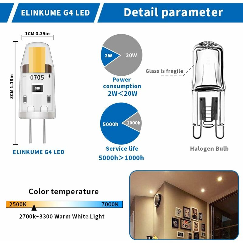LED G4 Dimmable Light Bulbs,3W Equivalent 30W Halogen Lamp,95Lm Warm White Energy Saving Bulb,No Flicker,Dc 12V,G4 - Image 3