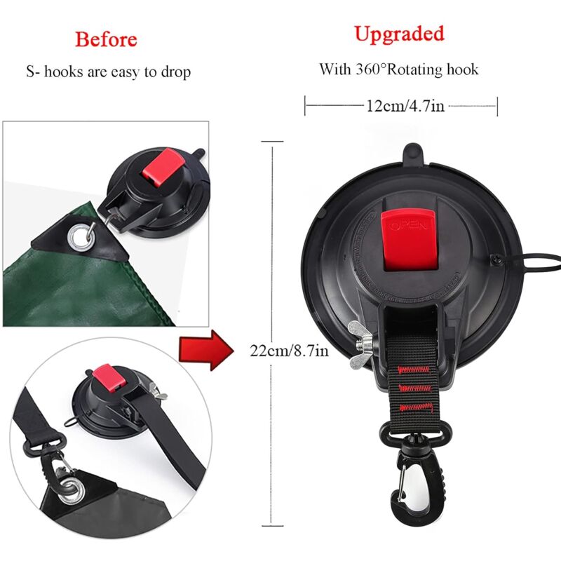 2 pcs Strong Car Anchor Suction Cups With Hook Fixing For Car Side Awning, Boat, Camping, Tarp, Tents, Luggage, Tarps - Image 3