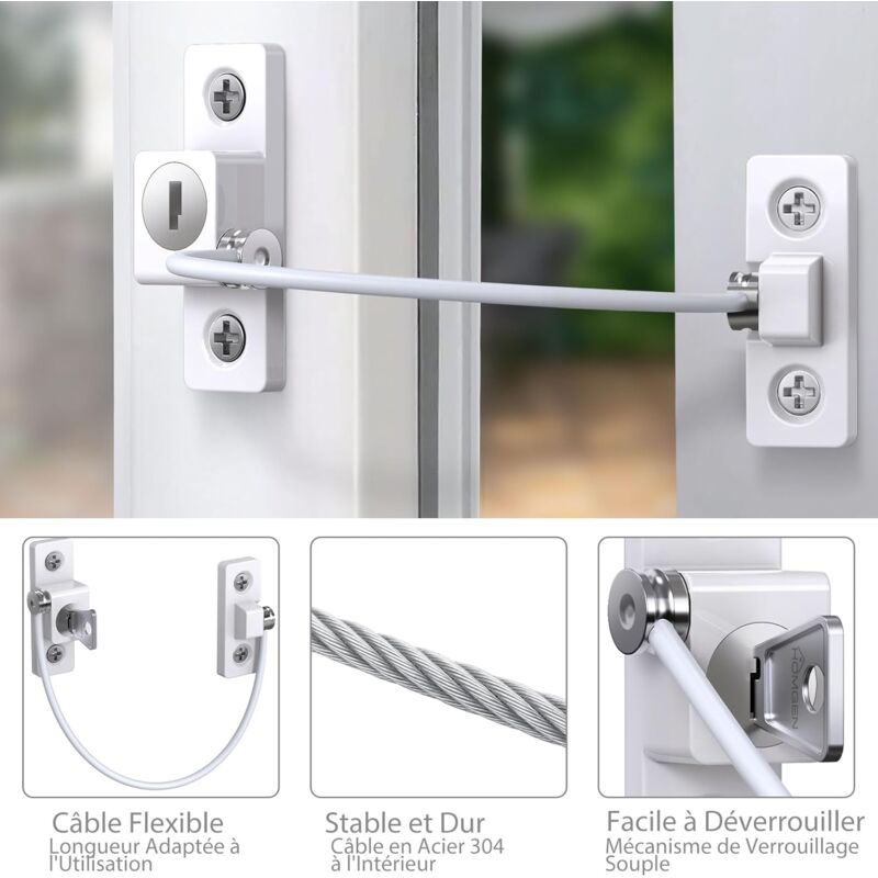 Child Window Safety, 2 pcs Zinc Alloy Child Window Protection Pvc Child Safety Window Lock With Screws And Keys, - Image 3