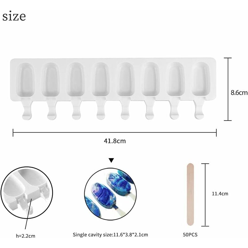 Silicone Ice Cream Molds, Magnum Cake Mold, 2 pcs+50 pcs Ice Cream Sticks, Homemade Popsicle Ice Cream, Bpa Free - Image 2